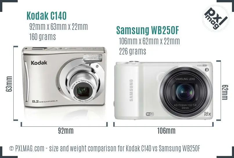 Kodak C140 vs Samsung WB250F size comparison Kodak C140 vs Samsung WB250F size comparison