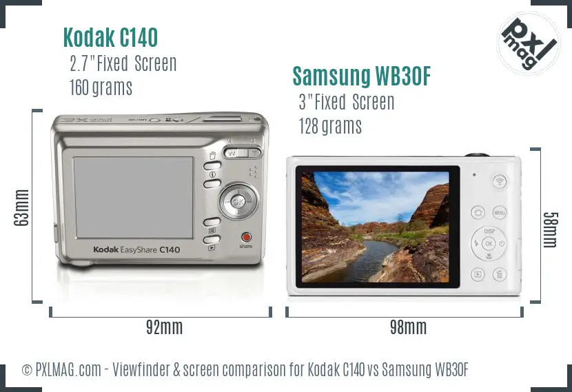 Kodak C140 vs Samsung WB30F Screen and Viewfinder comparison