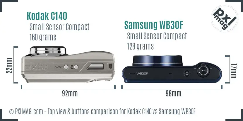 Kodak C140 vs Samsung WB30F top view buttons comparison