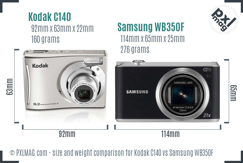 Kodak C140 vs Samsung WB350F size comparison