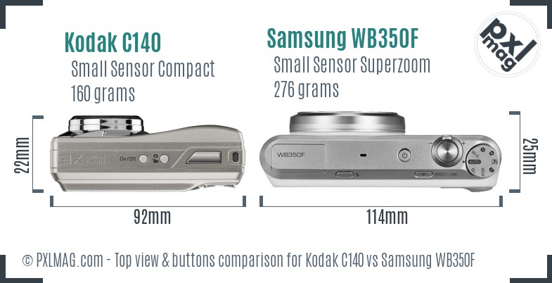 Kodak C140 vs Samsung WB350F top view buttons comparison