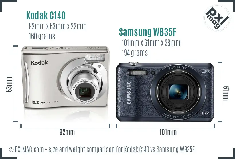 Kodak C140 vs Samsung WB35F size comparison