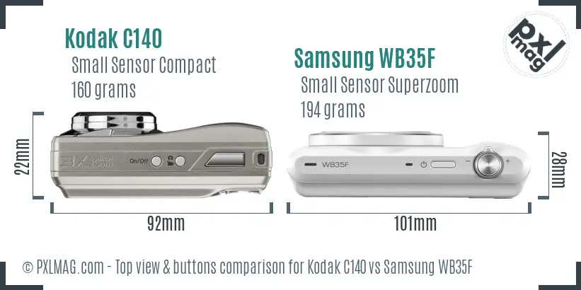 Kodak C140 vs Samsung WB35F top view buttons comparison