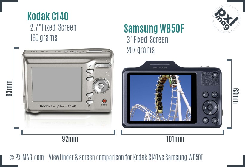 Kodak C140 vs Samsung WB50F Screen and Viewfinder comparison