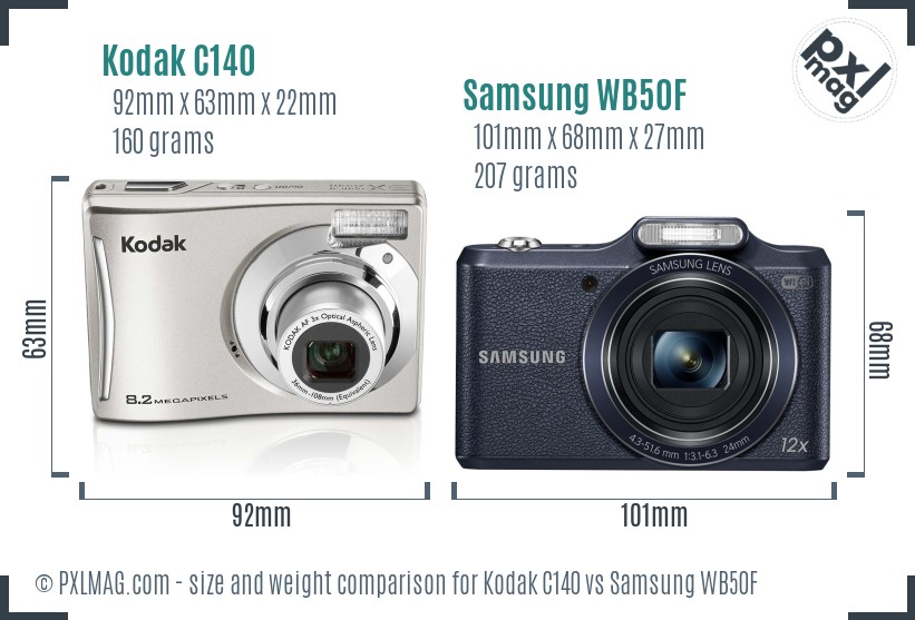 Kodak C140 vs Samsung WB50F size comparison