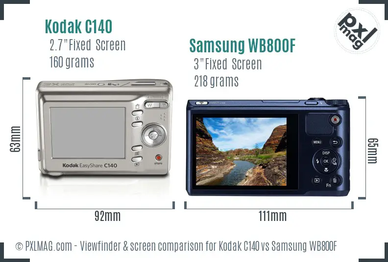 Kodak C140 vs Samsung WB800F Screen and Viewfinder comparison