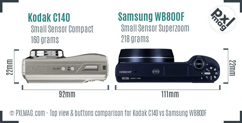 Kodak C140 vs Samsung WB800F top view buttons comparison