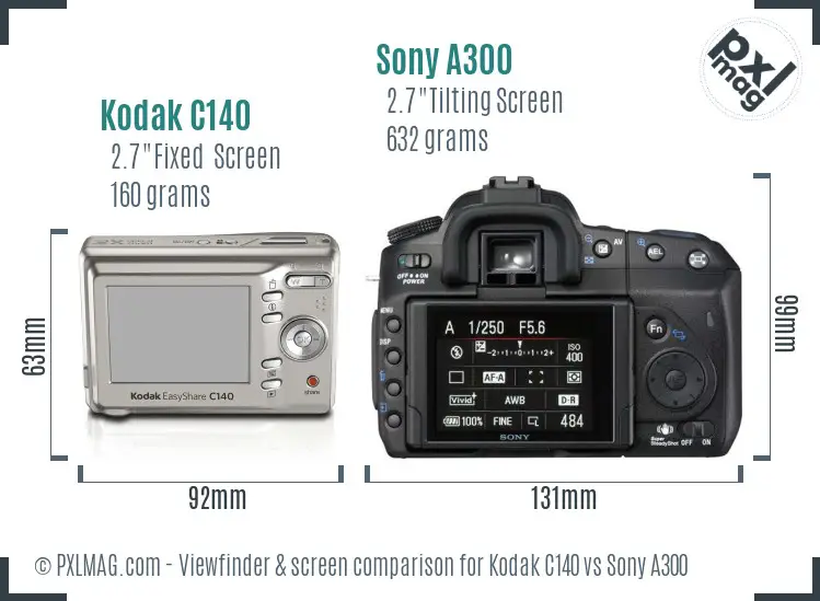 Kodak C140 vs Sony A300 Screen and Viewfinder comparison