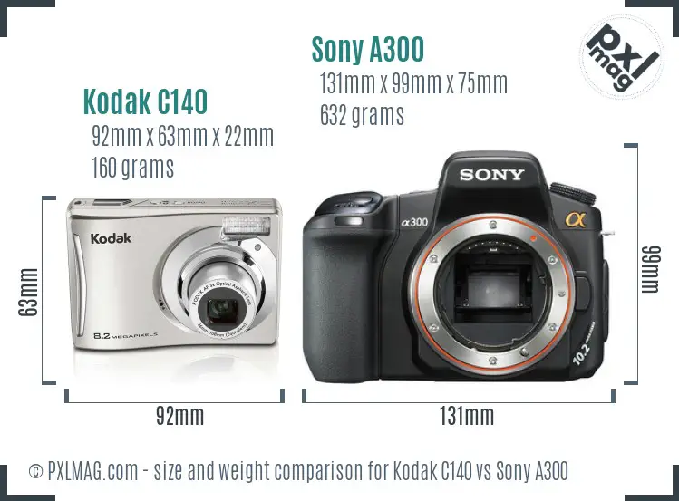 Kodak C140 vs Sony A300 size comparison