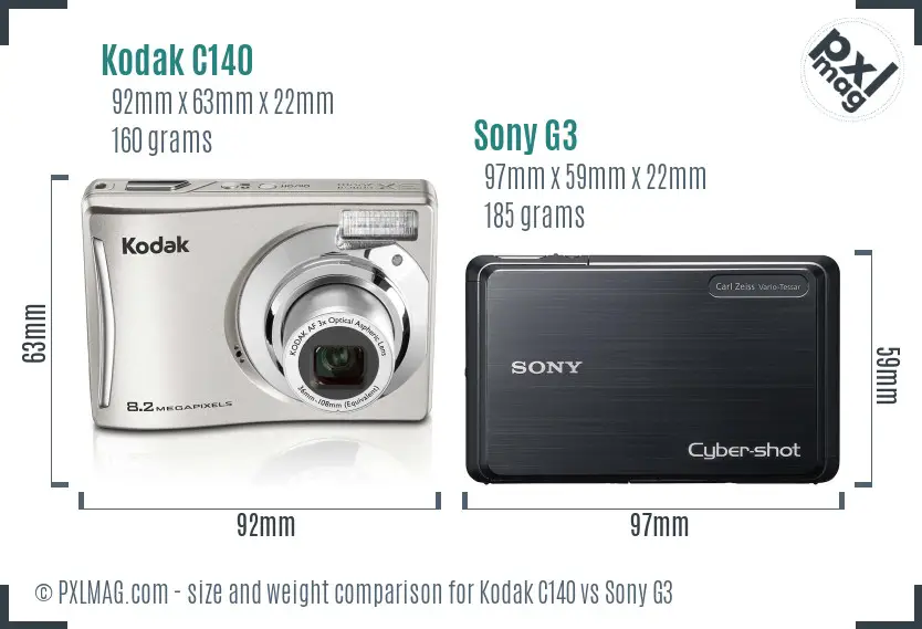 Kodak C140 vs Sony G3 size comparison