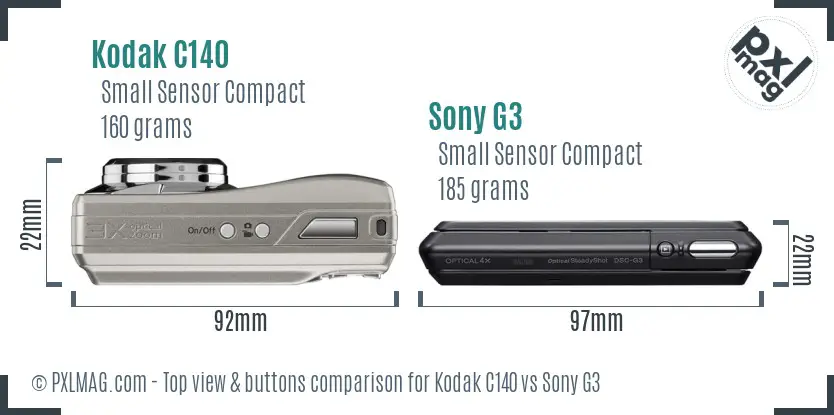 Kodak C140 vs Sony G3 top view buttons comparison