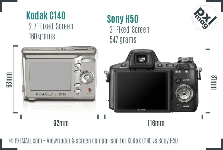 Kodak C140 vs Sony H50 Screen and Viewfinder comparison