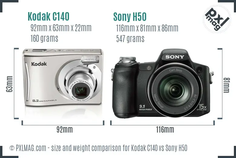 Kodak C140 vs Sony H50 size comparison