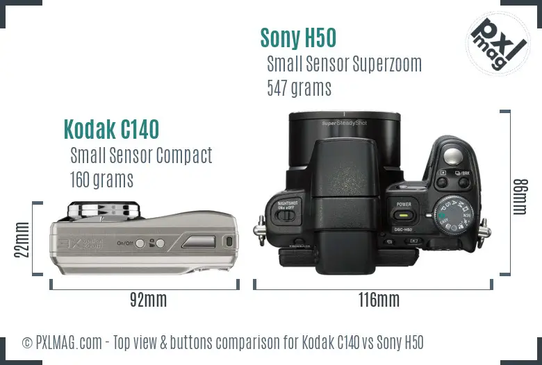 Kodak C140 vs Sony H50 top view buttons comparison