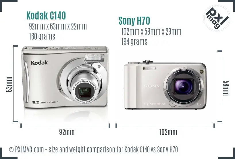 Kodak C140 vs Sony H70 size comparison