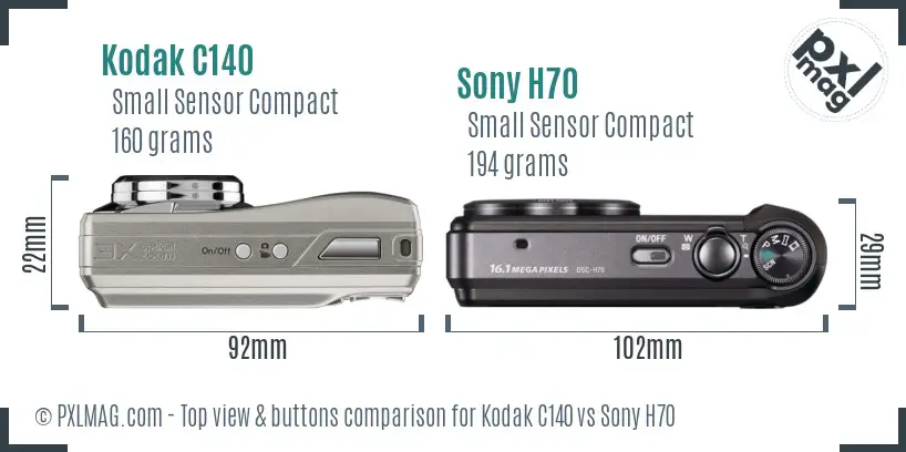 Kodak C140 vs Sony H70 top view buttons comparison