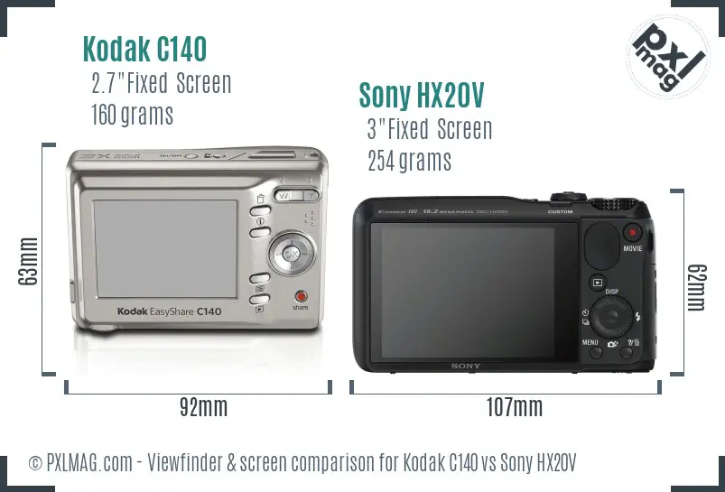 Kodak C140 vs Sony HX20V Screen and Viewfinder comparison