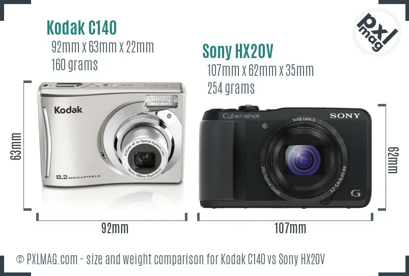 Kodak C140 vs Sony HX20V size comparison