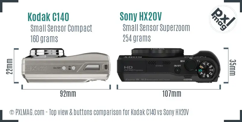 Kodak C140 vs Sony HX20V top view buttons comparison