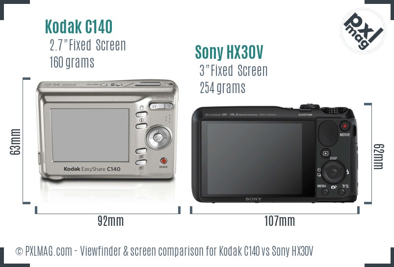 Kodak C140 vs Sony HX30V Screen and Viewfinder comparison