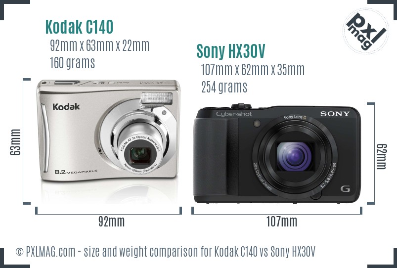 Kodak C140 vs Sony HX30V size comparison Kodak C140 vs Sony HX30V size comparison