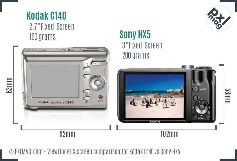 Kodak C140 vs Sony HX5 Screen and Viewfinder comparison