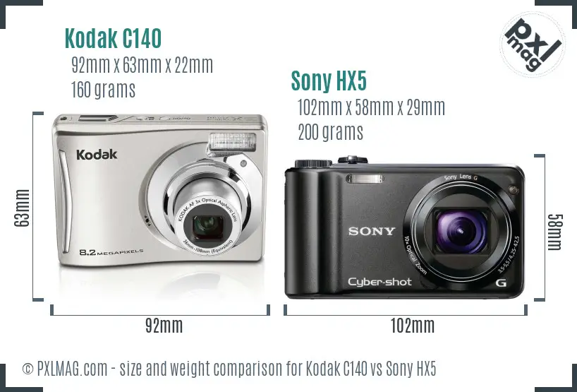 Kodak C140 vs Sony HX5 size comparison