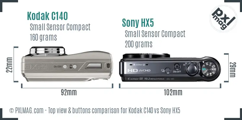Kodak C140 vs Sony HX5 top view buttons comparison