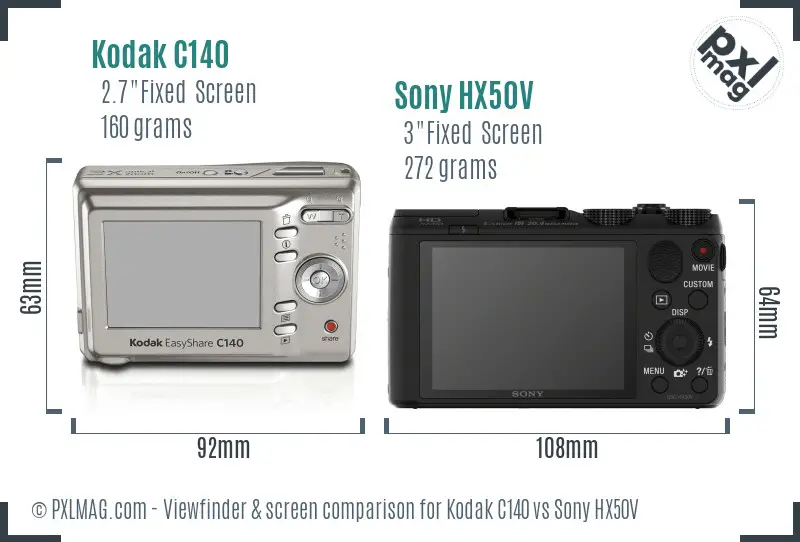 Kodak C140 vs Sony HX50V Screen and Viewfinder comparison