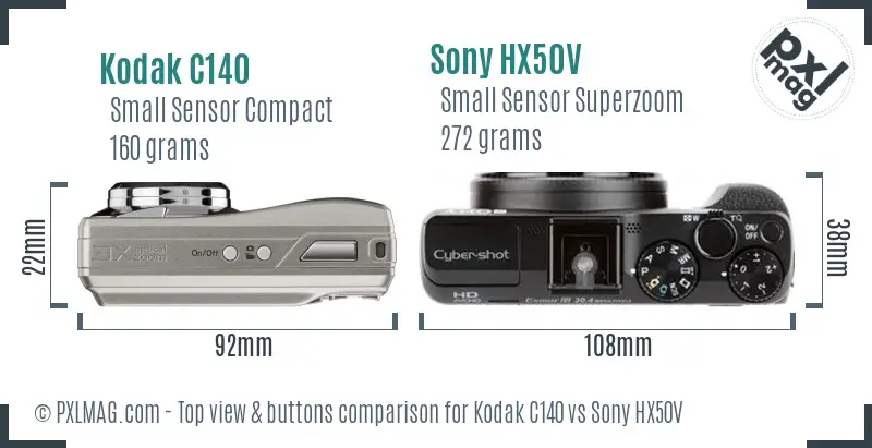 Kodak C140 vs Sony HX50V top view buttons comparison