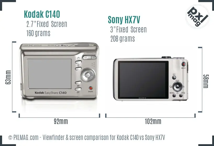 Kodak C140 vs Sony HX7V Screen and Viewfinder comparison