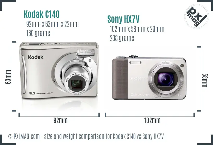 Kodak C140 vs Sony HX7V size comparison