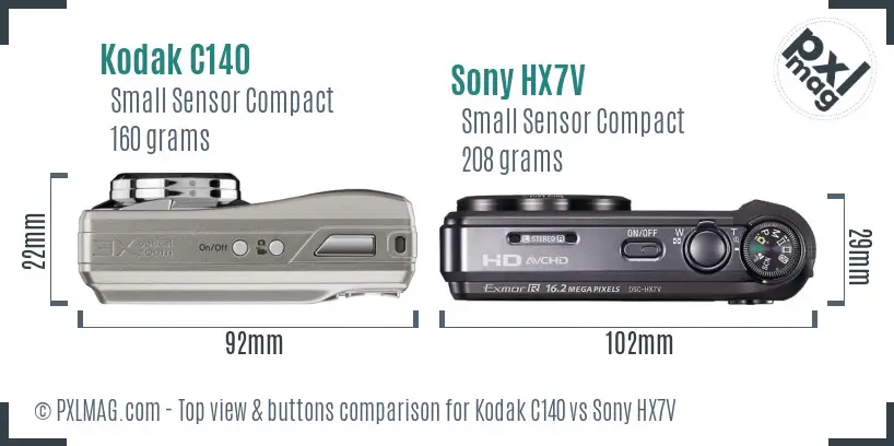 Kodak C140 vs Sony HX7V top view buttons comparison