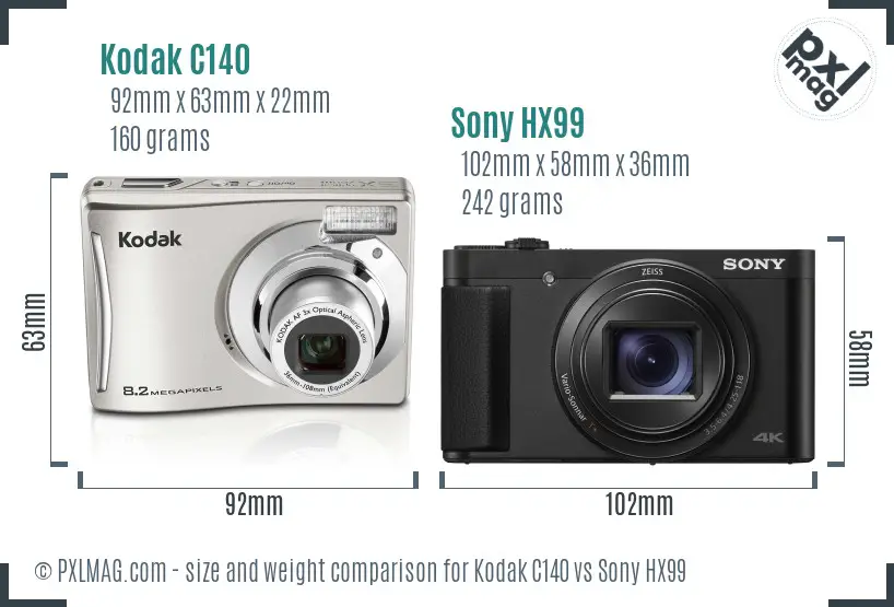 Kodak C140 vs Sony HX99 size comparison Kodak C140 vs Sony HX99 size comparison