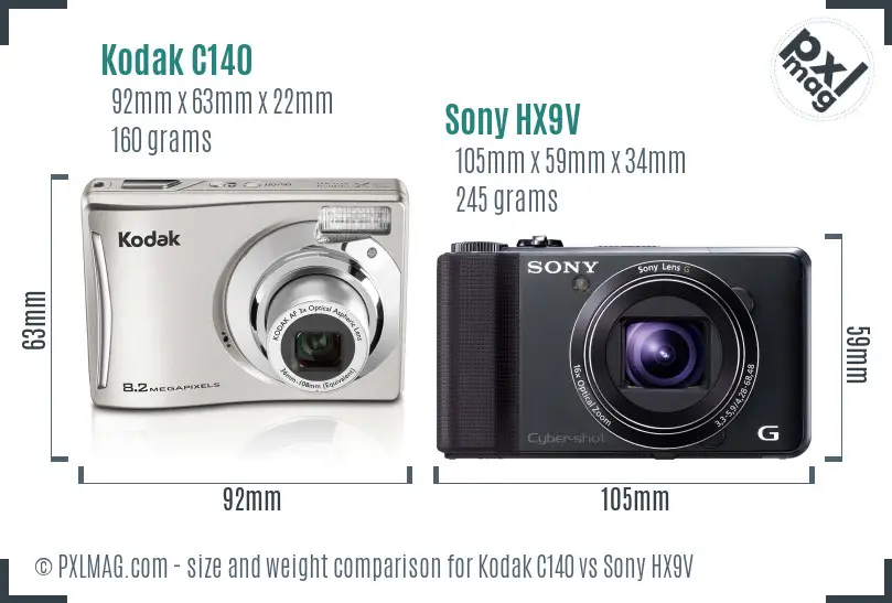 Kodak C140 vs Sony HX9V size comparison Kodak C140 vs Sony HX9V size comparison