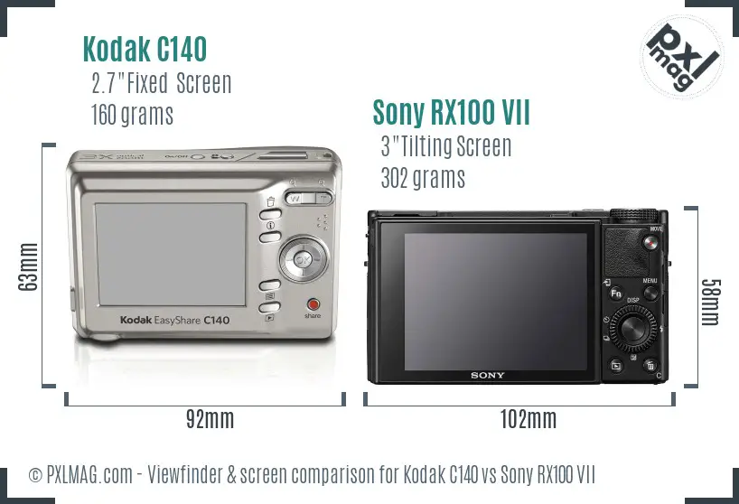 Kodak C140 vs Sony RX100 VII Screen and Viewfinder comparison