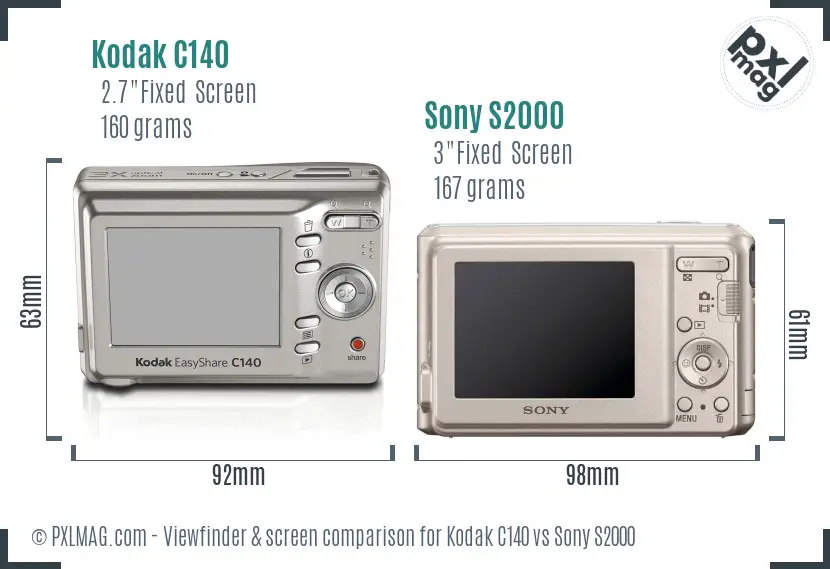 Kodak C140 vs Sony S2000 Screen and Viewfinder comparison