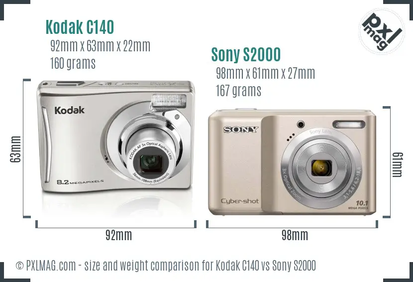 Kodak C140 vs Sony S2000 size comparison