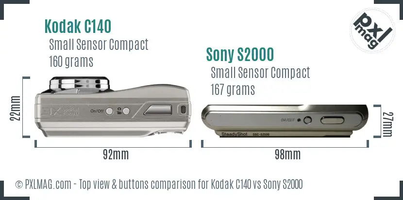 Kodak C140 vs Sony S2000 top view buttons comparison