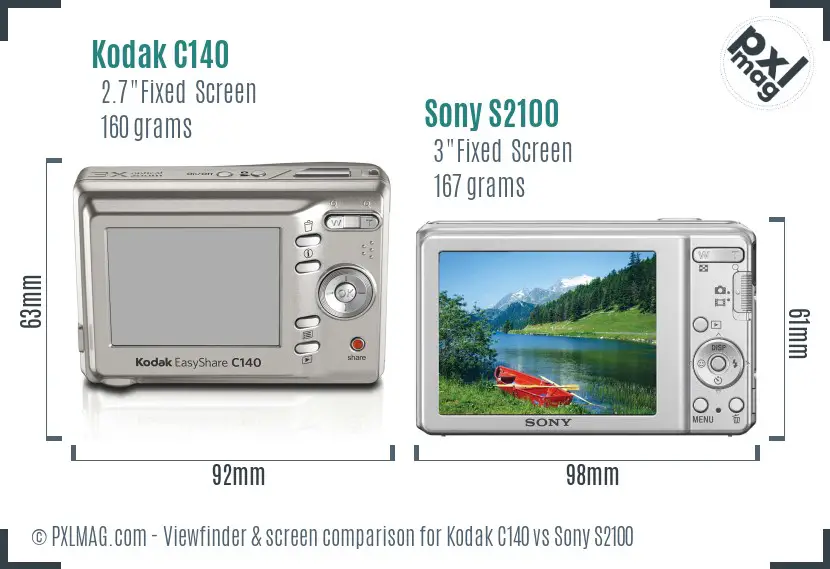 Kodak C140 vs Sony S2100 Screen and Viewfinder comparison