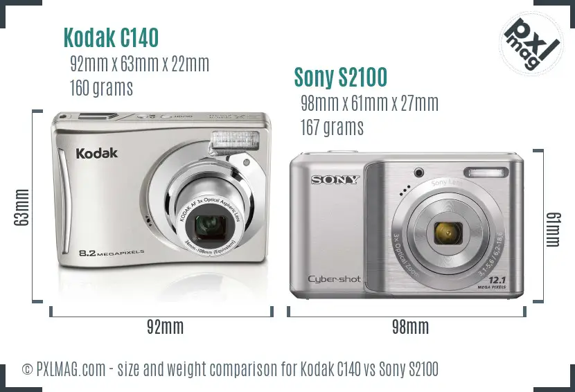 Kodak C140 vs Sony S2100 size comparison