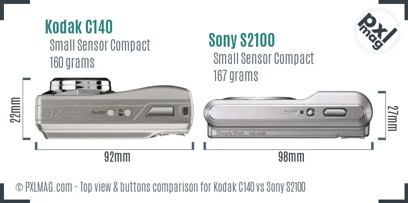Kodak C140 vs Sony S2100 top view buttons comparison