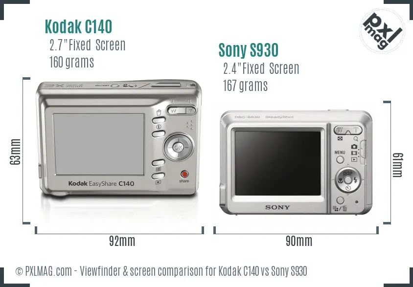 Kodak C140 vs Sony S930 Screen and Viewfinder comparison