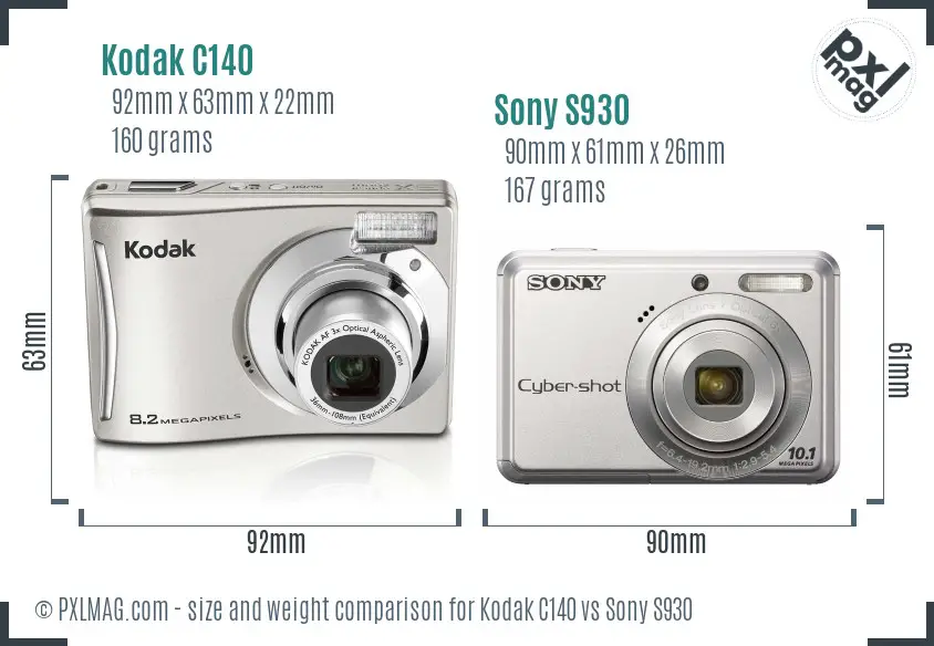 Kodak C140 vs Sony S930 size comparison