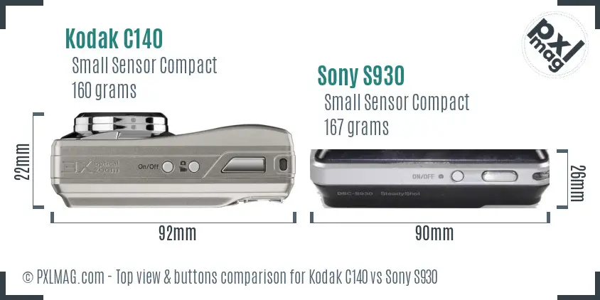 Kodak C140 vs Sony S930 top view buttons comparison