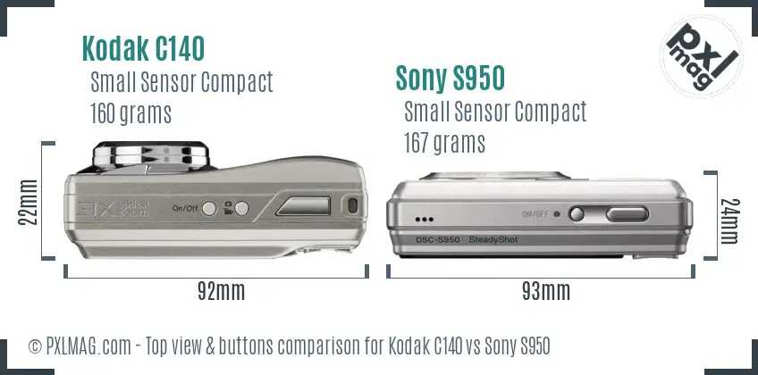 Kodak C140 vs Sony S950 top view buttons comparison Kodak C140 vs Sony S950 top view buttons comparison