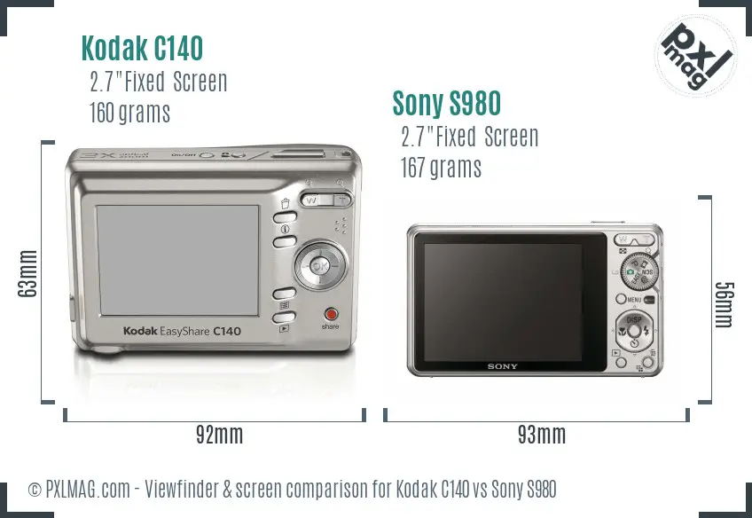 Kodak C140 vs Sony S980 Screen and Viewfinder comparison