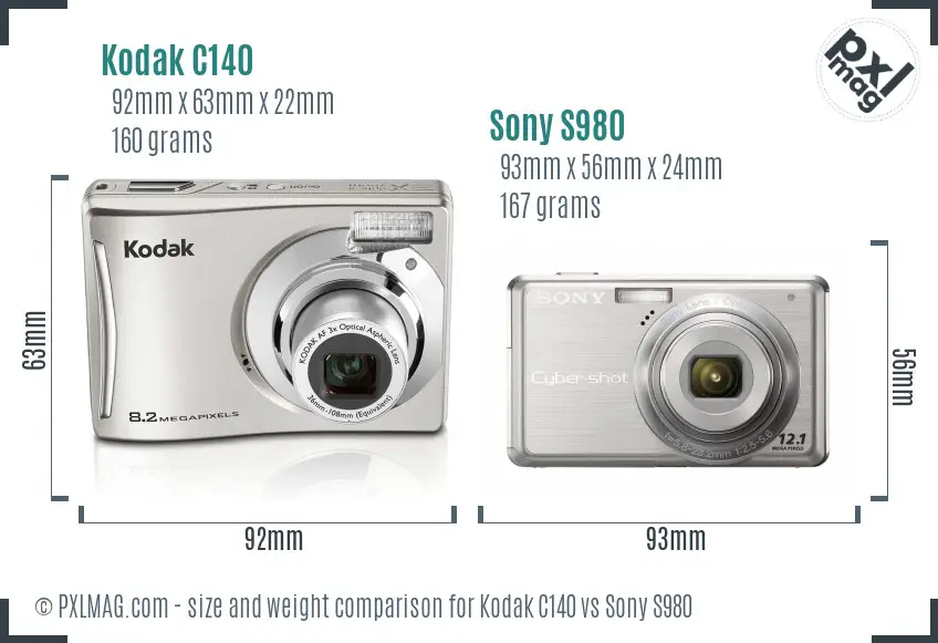 Kodak C140 vs Sony S980 size comparison