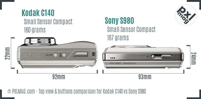 Kodak C140 vs Sony S980 top view buttons comparison