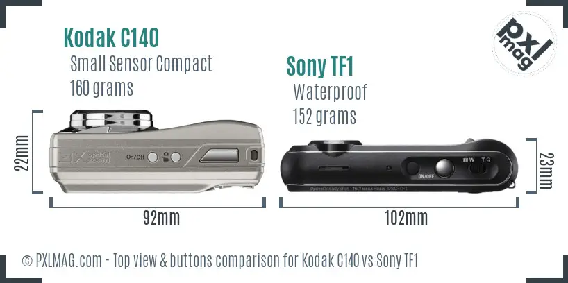 Kodak C140 vs Sony TF1 top view buttons comparison Kodak C140 vs Sony TF1 top view buttons comparison
